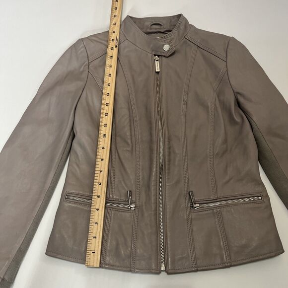 MICHAEL KORS PEARL GRAY LDS LEATHER JACKET MINT POCKET FULL ZIP SIZE Small - Picture 7 of 16